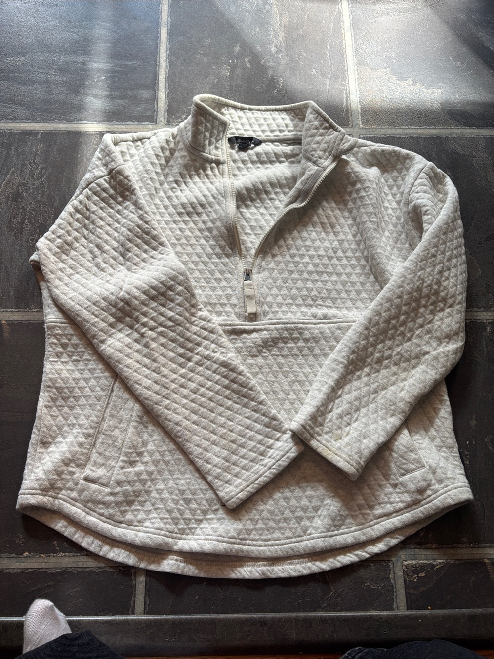 Eddie Bauer Cream Quilted Half-Zip Pullover Sweater